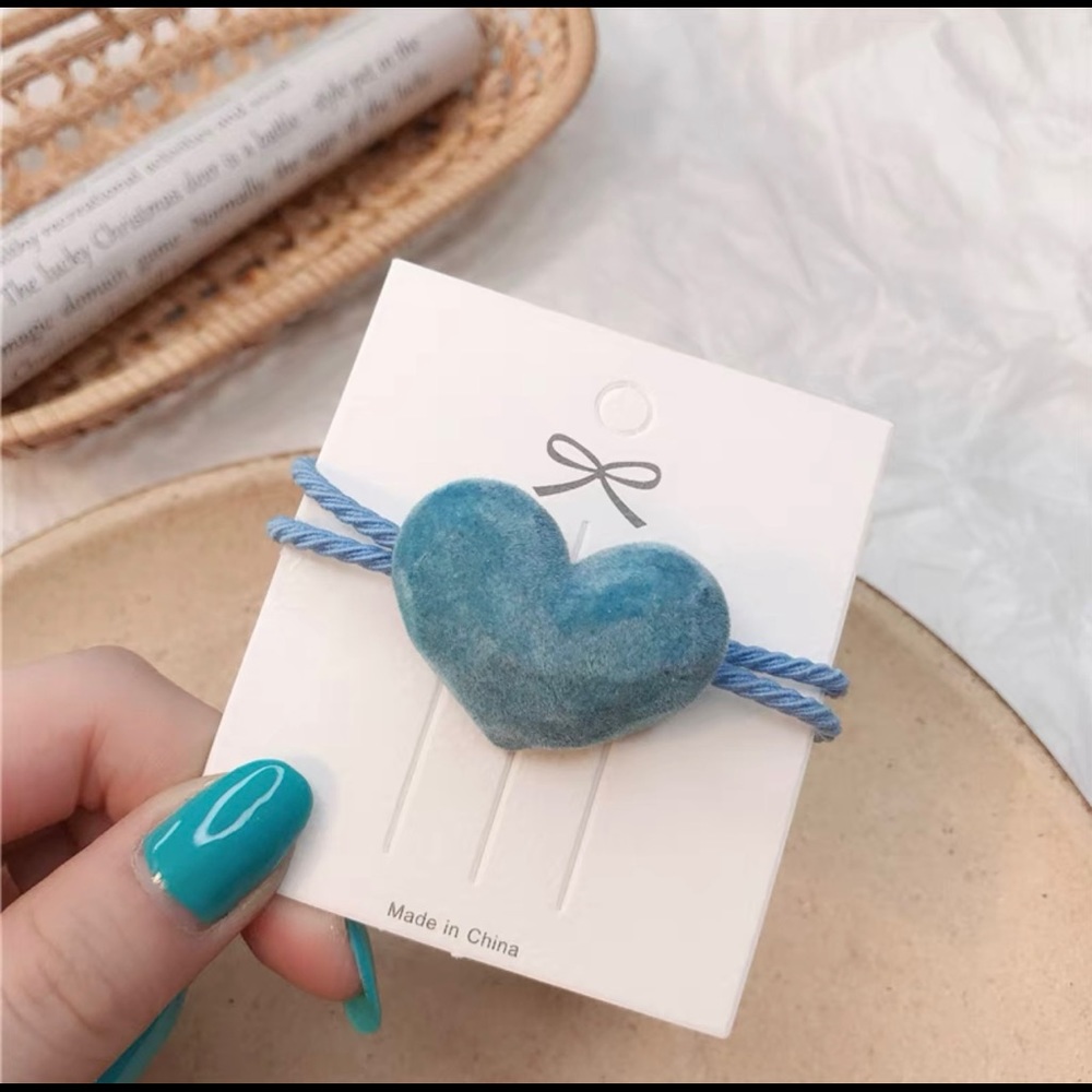 Blue Velour Heart Rubber Band